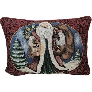 Santa Christmas Holiday VTG Needlepoint‎ Tapestry Throw Pillow Old World 17x12